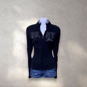 Early 2000s DKNY Black & Grey Quarter Zip Knit Sweater